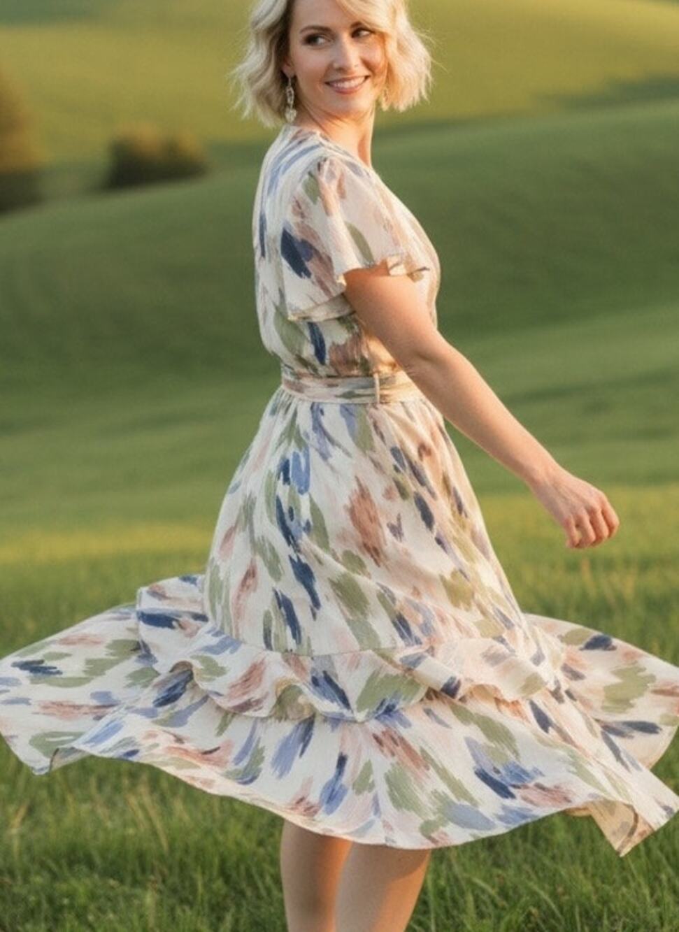 Sofia by Sofia Vergara pastel tiered ruffle hem midi dress